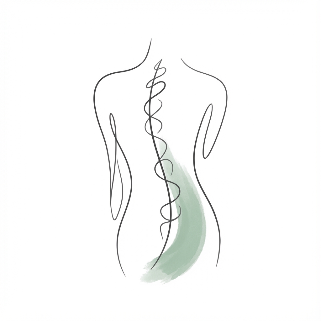 Minimalistische Illustration: Rücken mit sanften grünen Akzenten