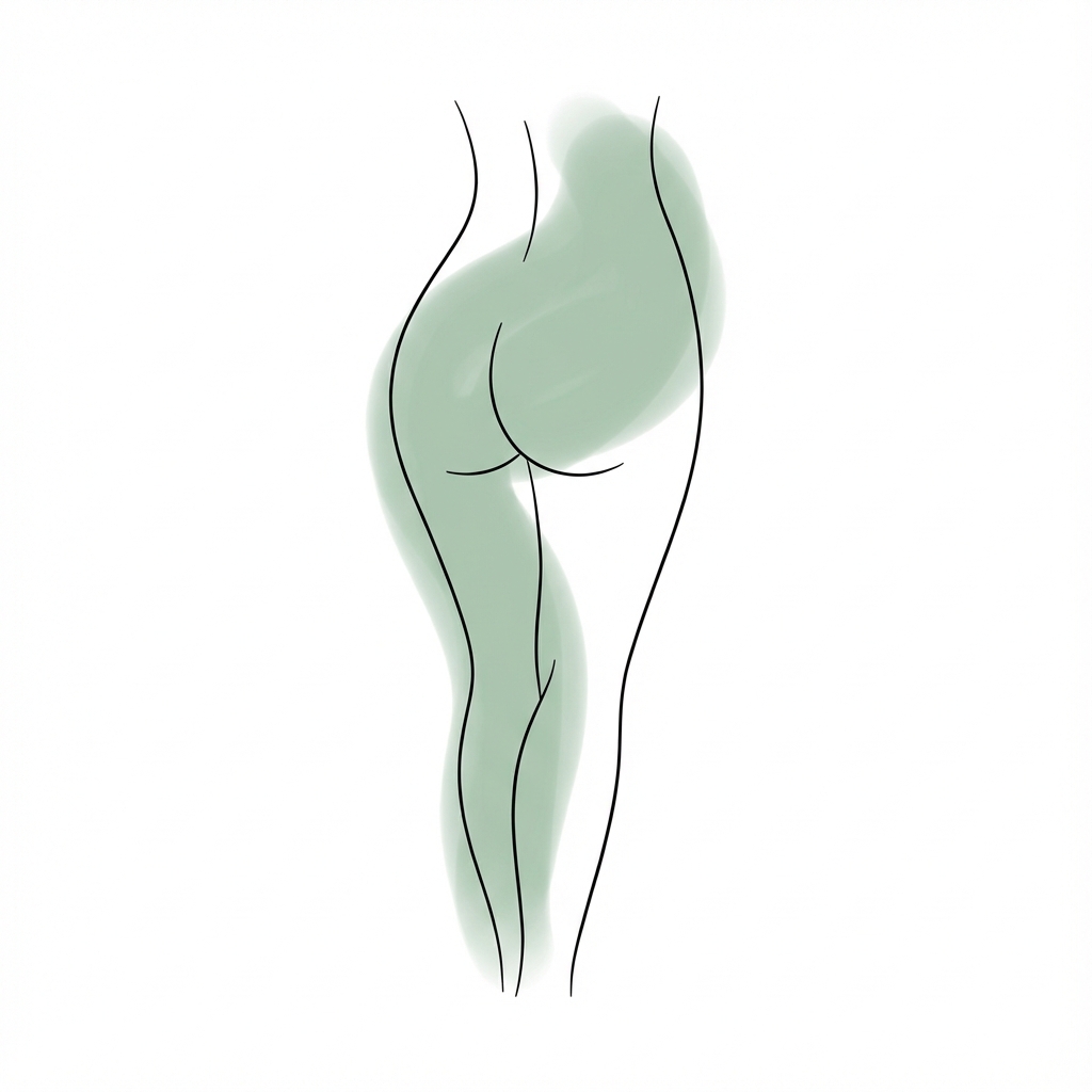 Minimalistische Illustration: unterer Rücken und Gesäß mit sanftem grünen Akzent